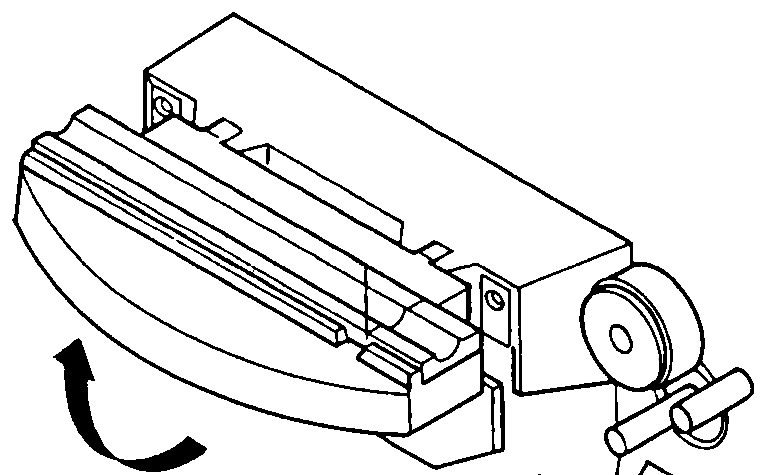Line drawing of the head cover being lifted open, shown with a curved motion arrow indicating the hinge direction.