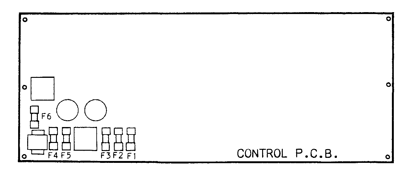 The control P.C.B. outline, labelled CONTROL P.C.B., with fuses F1 to F6 grouped at its lower left-hand corner.