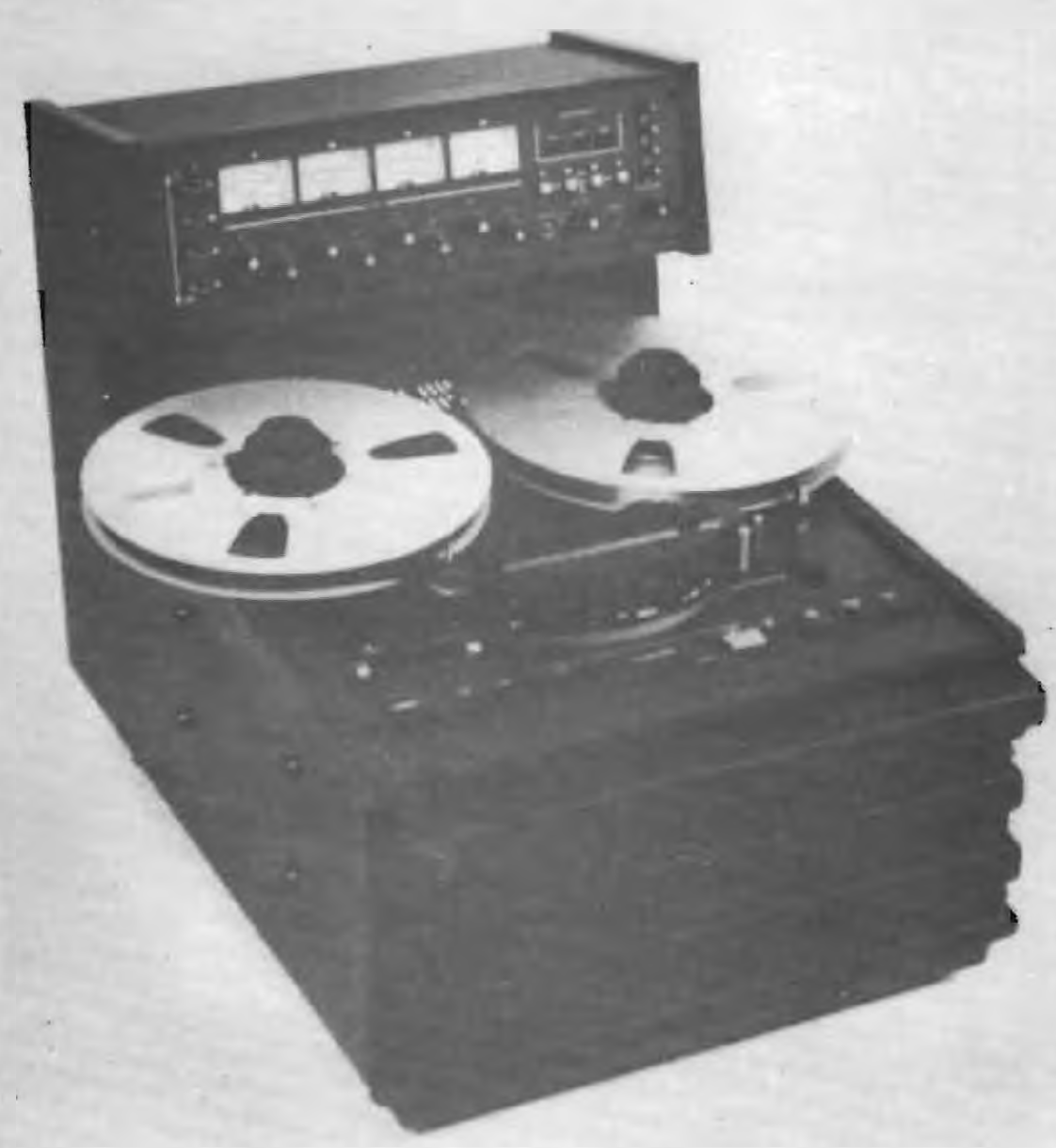 Halftone cover photo of the MX-5050 MK III-4 recorder, shown at an angle with its reels and control panel.