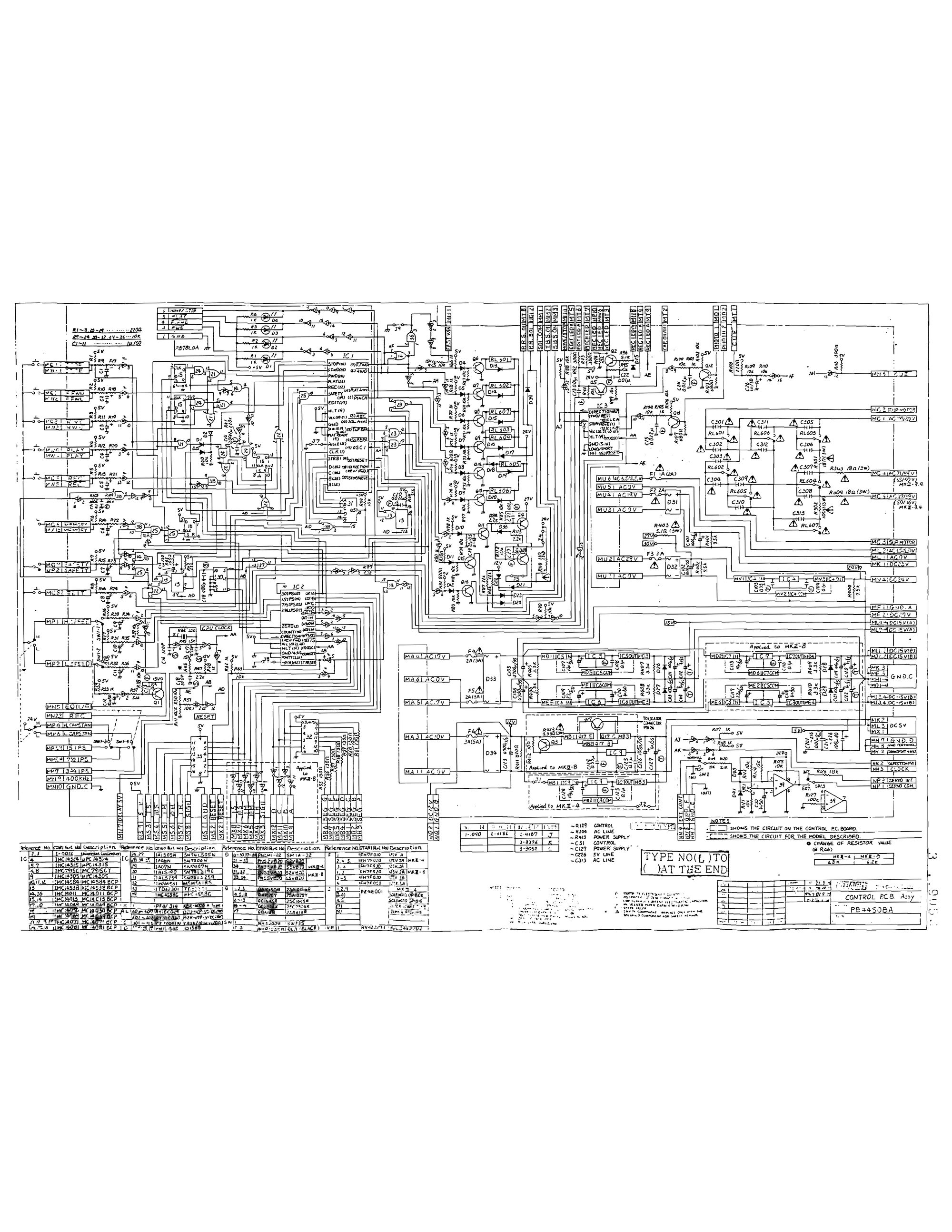 Schematic diagram sheet for the Control PCB Ass'y, PB44S0BA