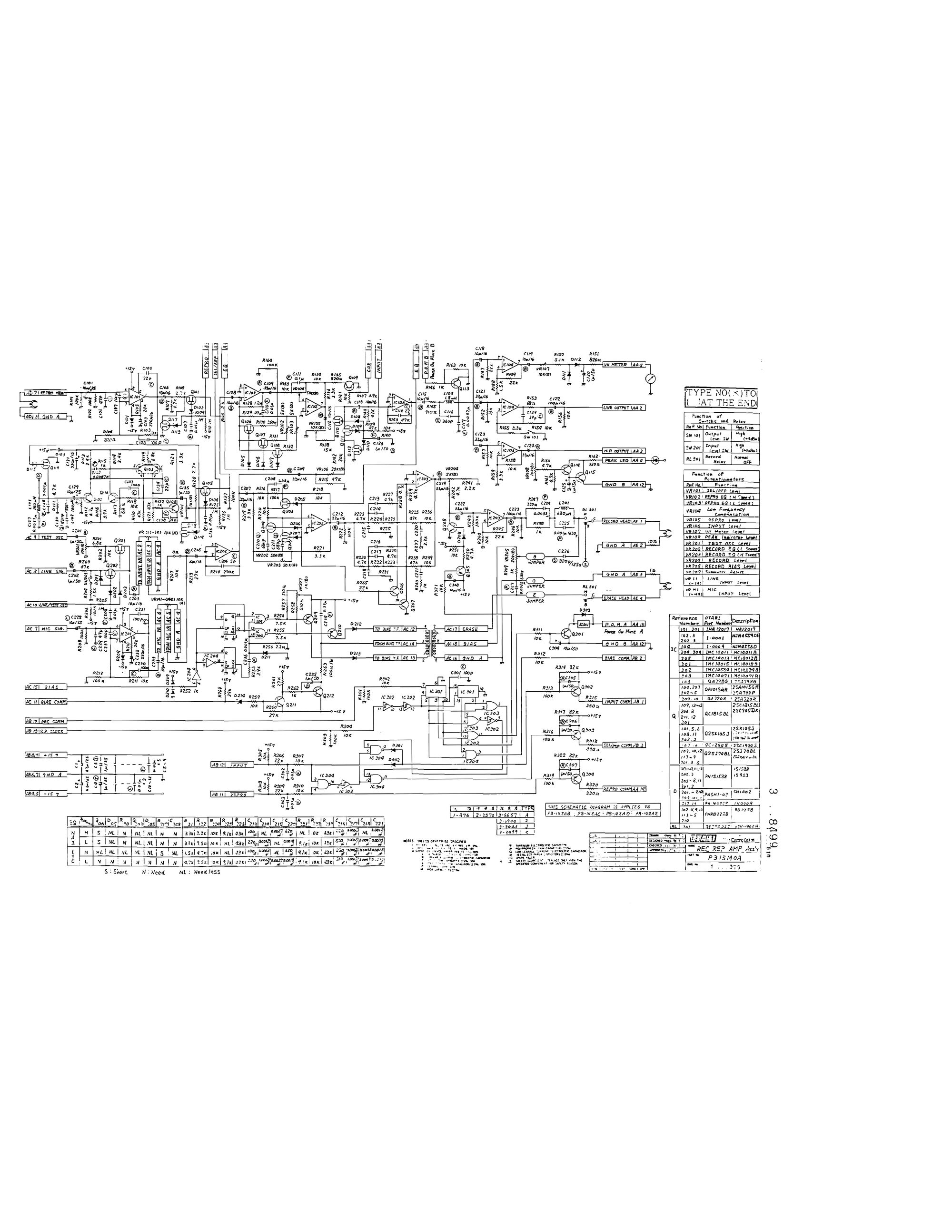 Schematic diagram sheet for the REC REP AMP PCB Ass'y, PB15M0A