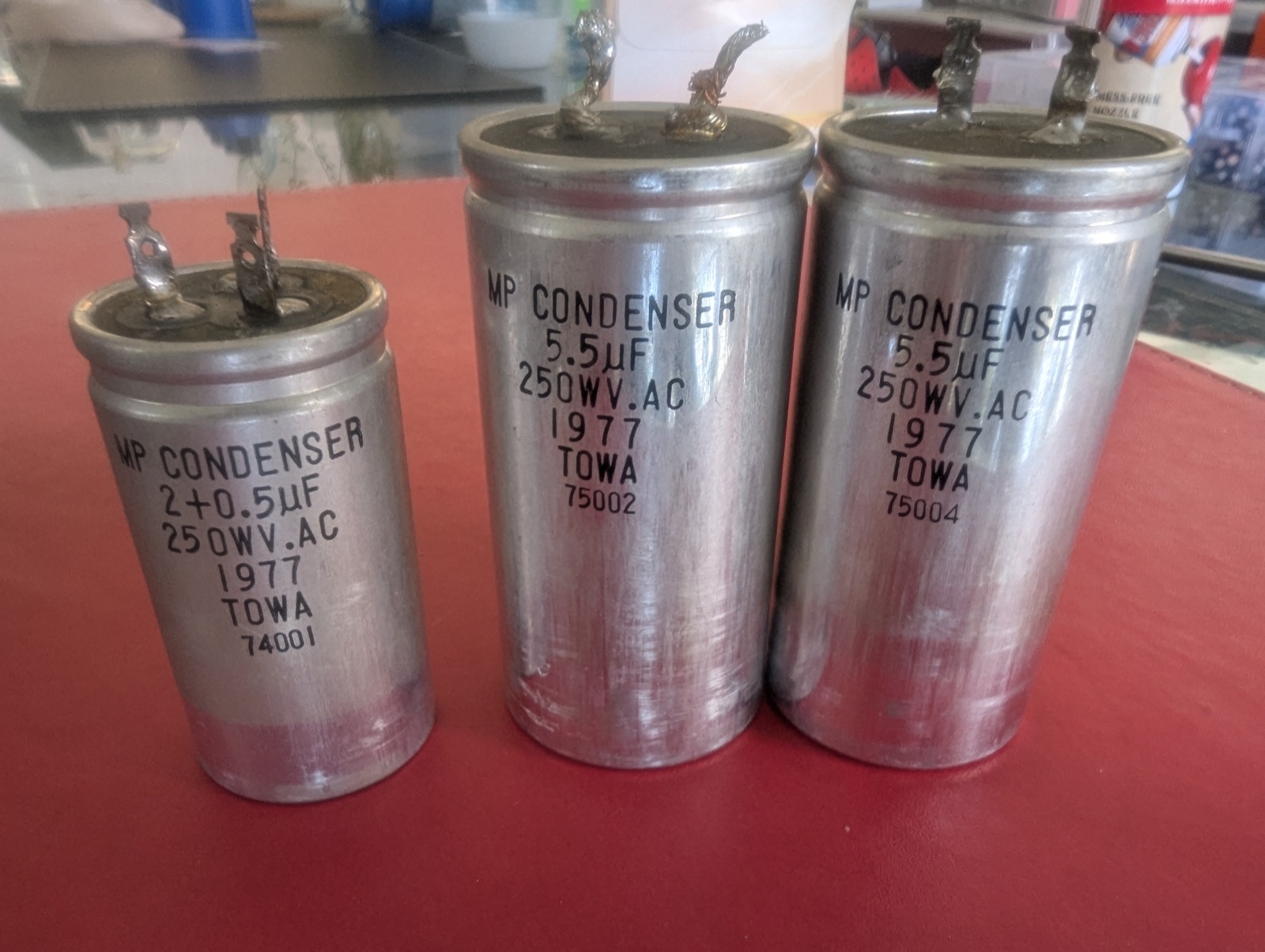 The 1977 TOWA motor-run caps, freshly pulled.