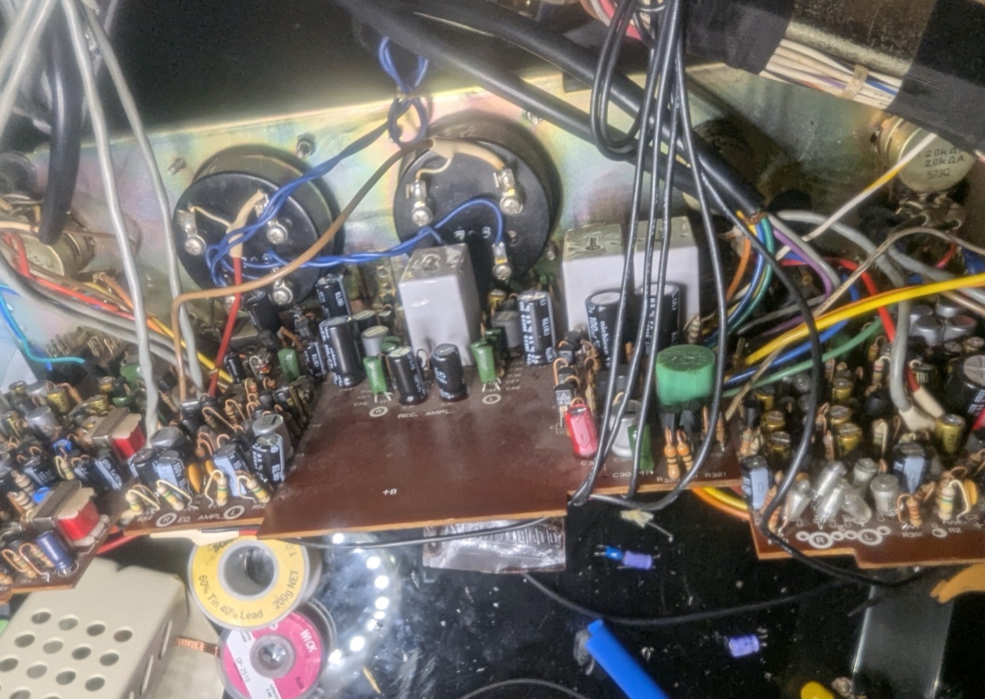 All three audio boards out on their looms at the end of session 3 — the whole audio path recapped.