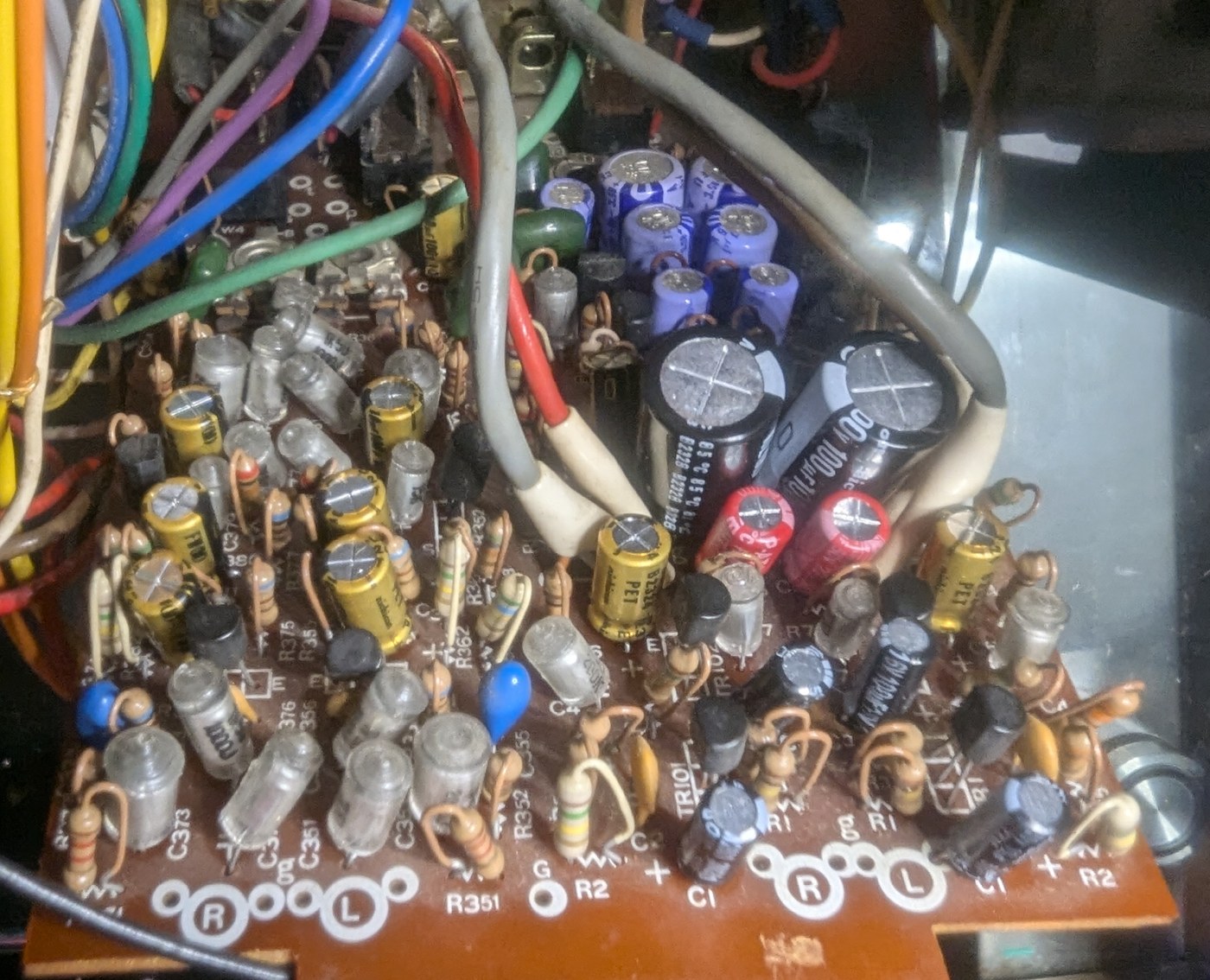 PM918A — the mic and line input board, component side, recapped.